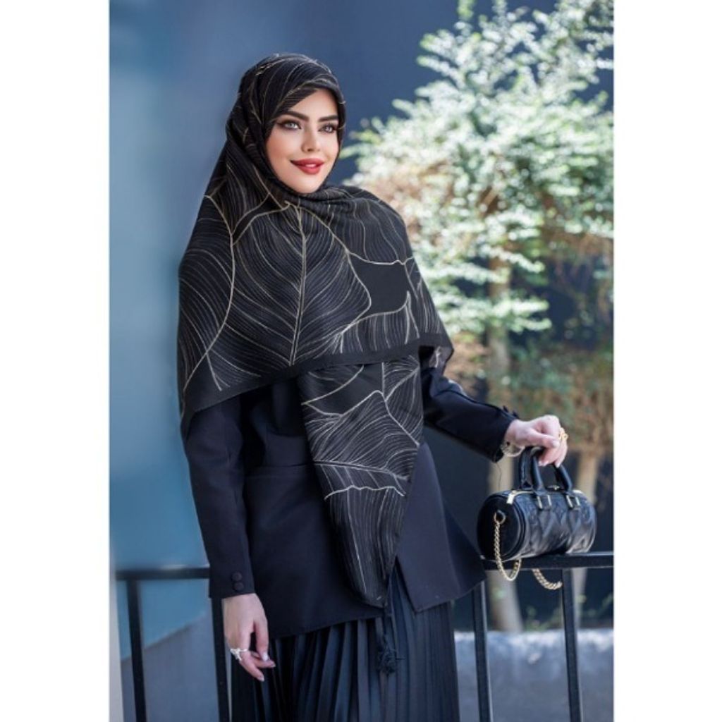 خرید آنلاین روسری مشکی نخی قواره 140 نخ گلوریا مدل مهتاب