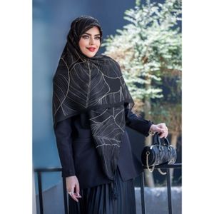 روسری مشکی نخی قواره 140 نخ گلوریا مدل مهتاب