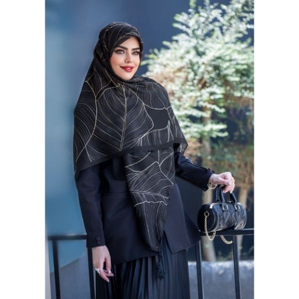 روسری مشکی نخی قواره 140 نخ گلوریا مدل مهتاب