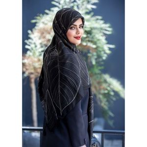 فروش اینترنتی روسری مشکی نخی قواره 140 نخ گلوریا مدل مهتاب