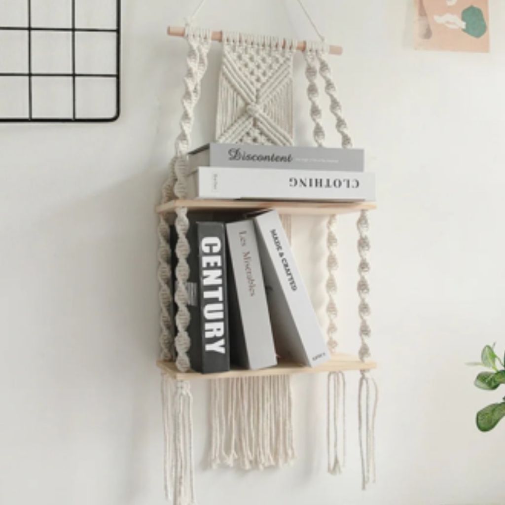 خرید انلاین شلف چوبی دو طبقه مکرومه بافی طرح خندان