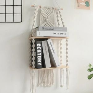 شلف چوبی دو طبقه مکرومه بافی طرح خندان