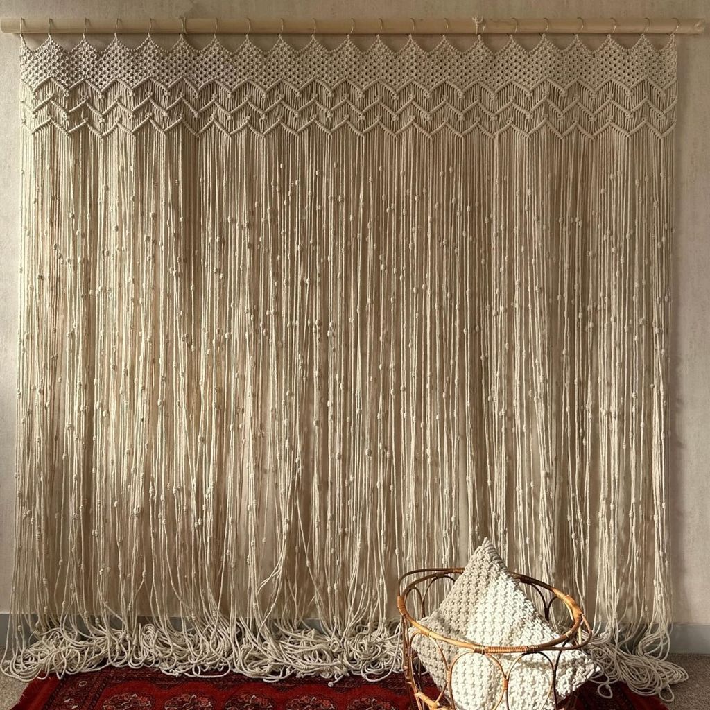 خرید انلاین پرده مکرومه بافی مدرن طرح ققنوس