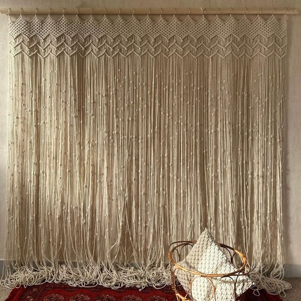 پرده مکرومه بافی مدرن طرح ققنوس