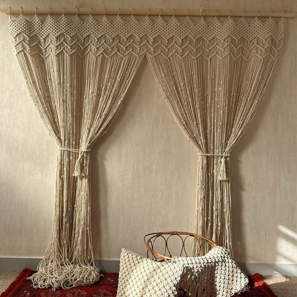 خرید انلاین پرده مکرومه بافی مدرن طرح ققنوس