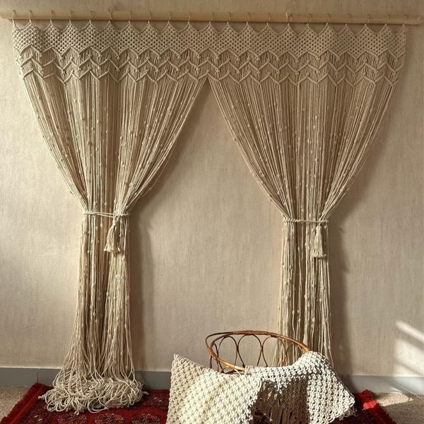 پرده مکرومه بافی مدرن طرح ققنوس