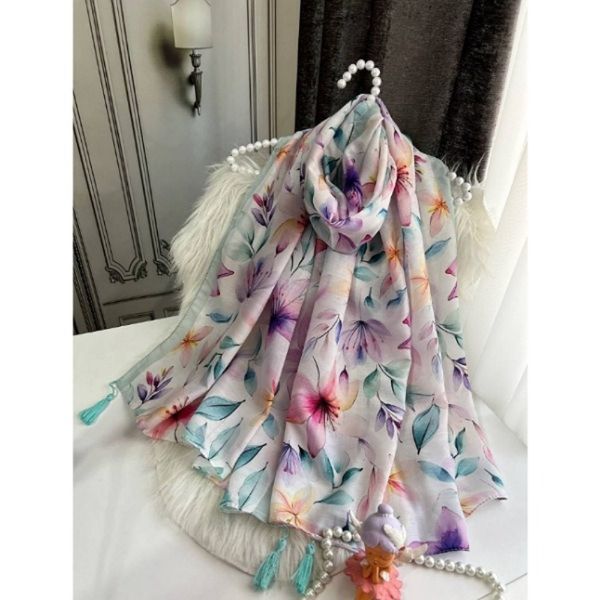 شال نخی قواره 188*68 نخ سیااسکارف مدل گلایل