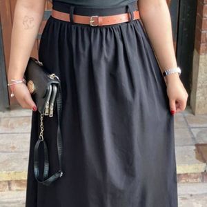 خرید اینترنتی دامن لنین زارا ساده + کمربند چرم