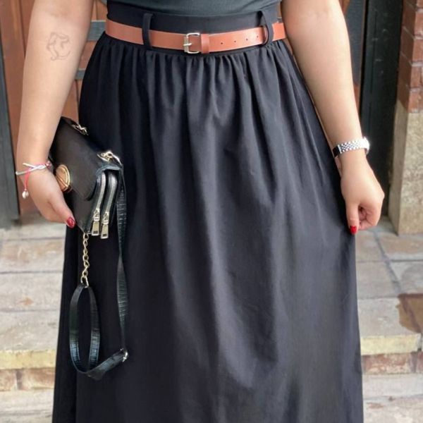 دامن لنین زارا ساده + کمربند چرم