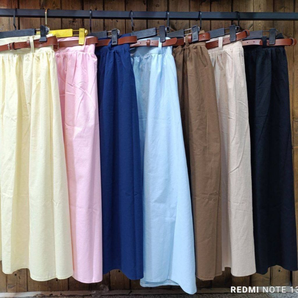 قیمت ارزان دامن لنین زارا ساده + کمربند چرم