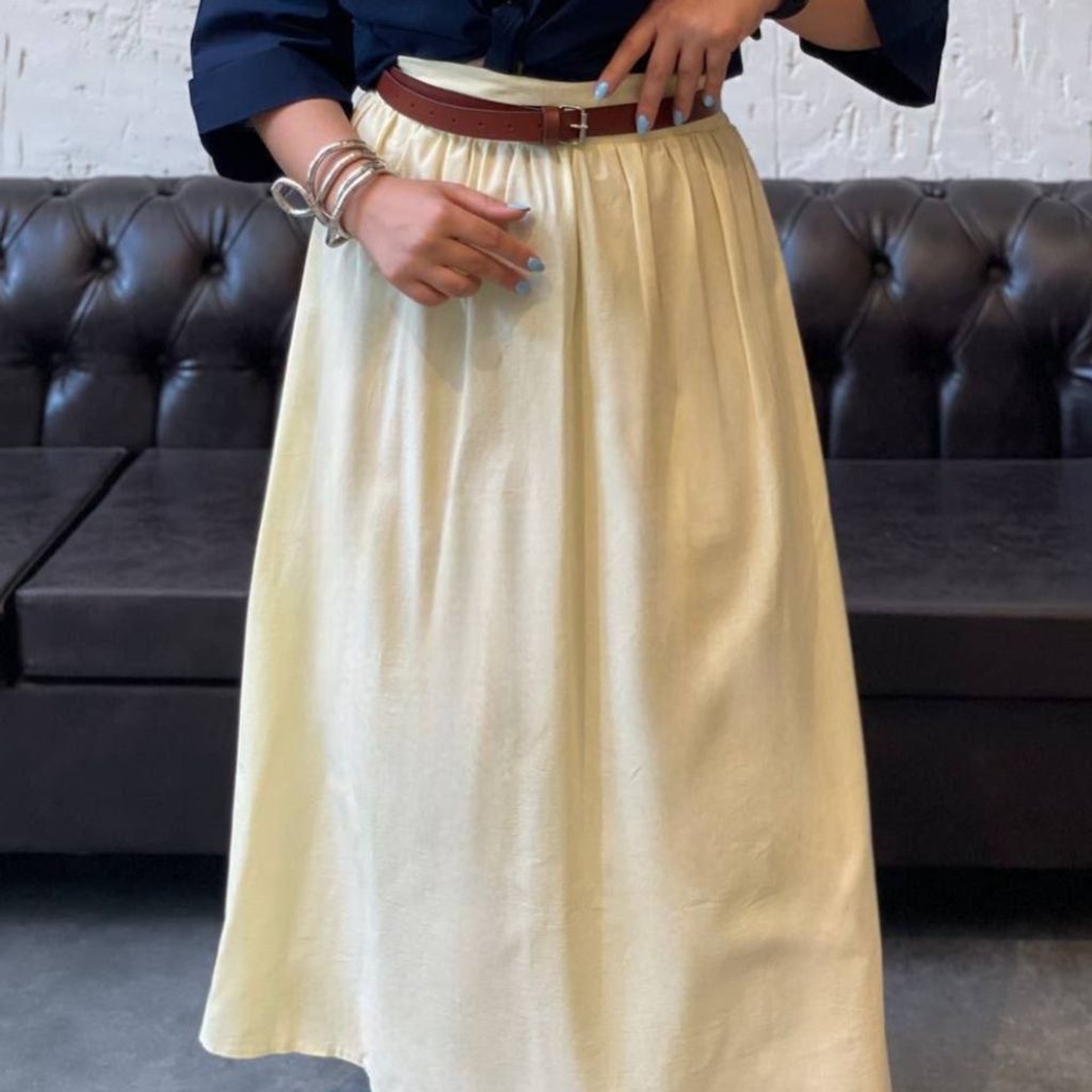 خرید اینترنتی دامن لنین زارا ساده + کمربند چرم