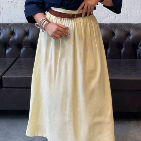 دامن لنین زارا ساده + کمربند چرم