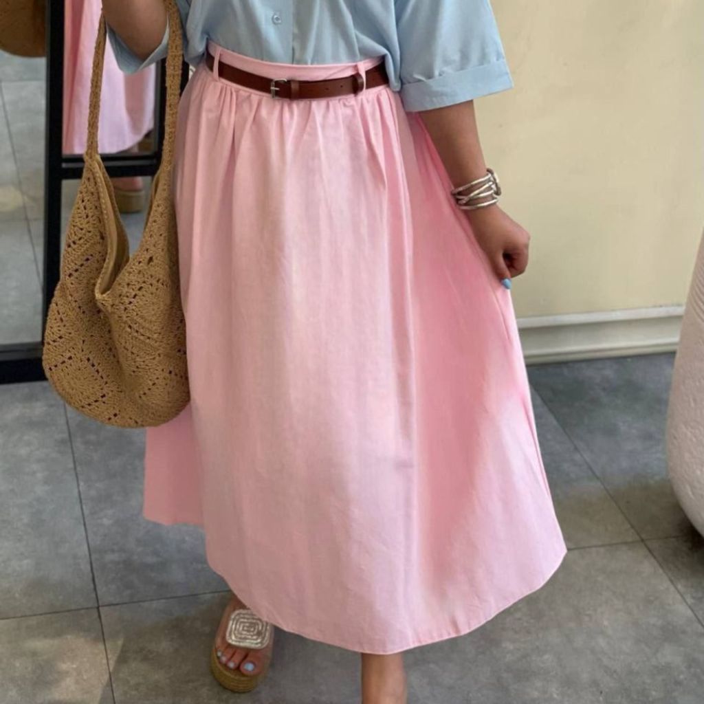 مشخصات دامن لنین زارا ساده + کمربند چرم