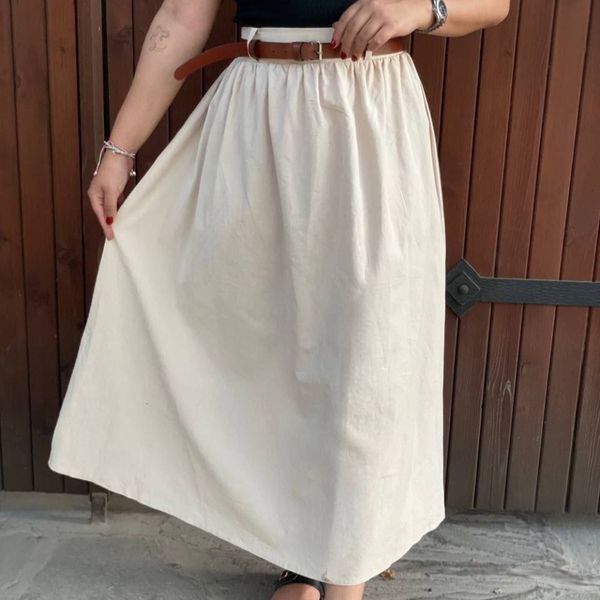 دامن لنین زارا ساده + کمربند چرم