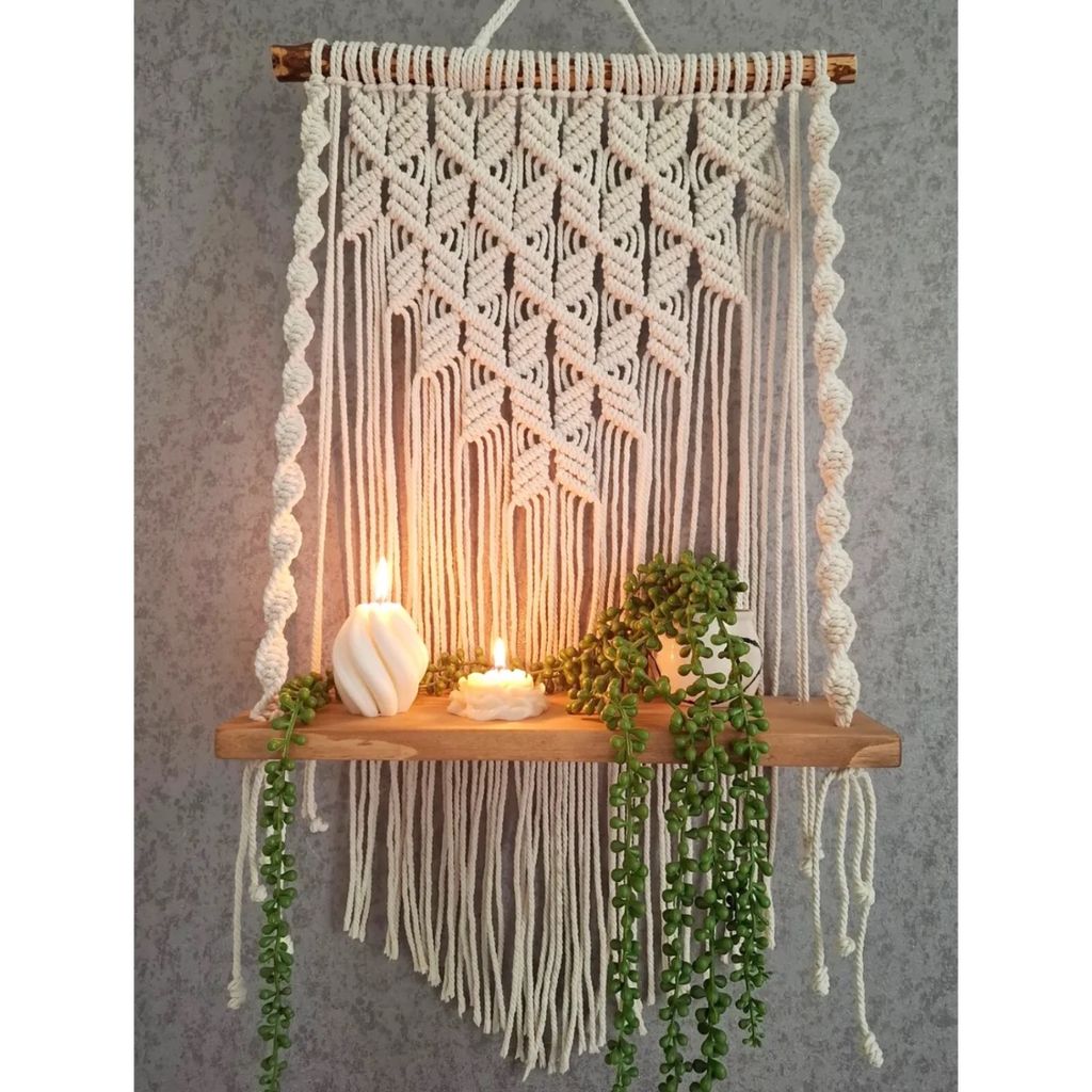 خرید آنلاین شلف مدرن مکرومه چوبی طرح خاص