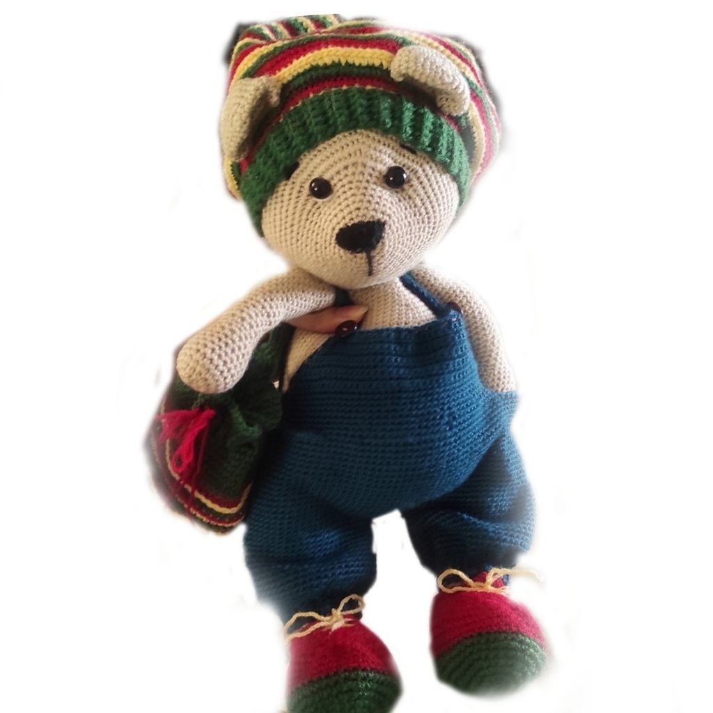 خرید آنلاین عروسک بافتنی خرس کوله پشتی دار