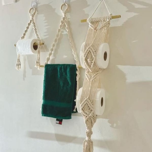 ست سه عددی هولدر دستمال و حوله مکرومه طرح آنا