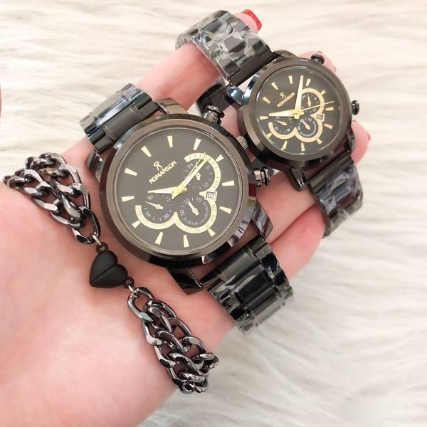 ست ساعت زنانه و مردانه مارک رومانسون بنداستیل مشکی صفحه مشکی