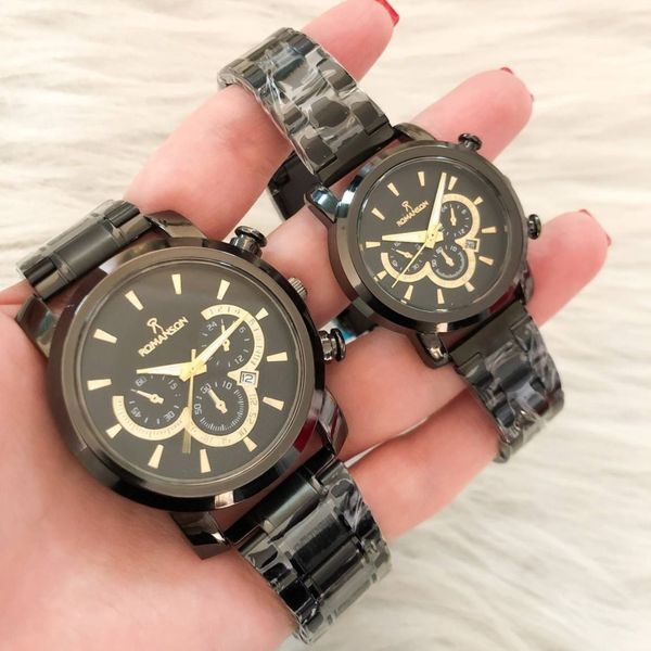 ست ساعت زنانه و مردانه مارک رومانسون بنداستیل مشکی صفحه مشکی