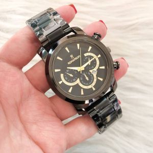 ست ساعت زنانه و مردانه مارک رومانسون بنداستیل مشکی صفحه مشکی