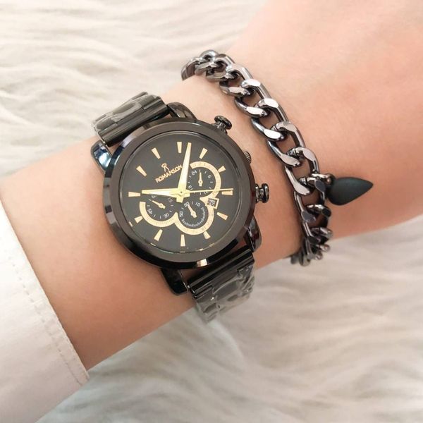 ست ساعت زنانه و مردانه مارک رومانسون بنداستیل مشکی صفحه مشکی