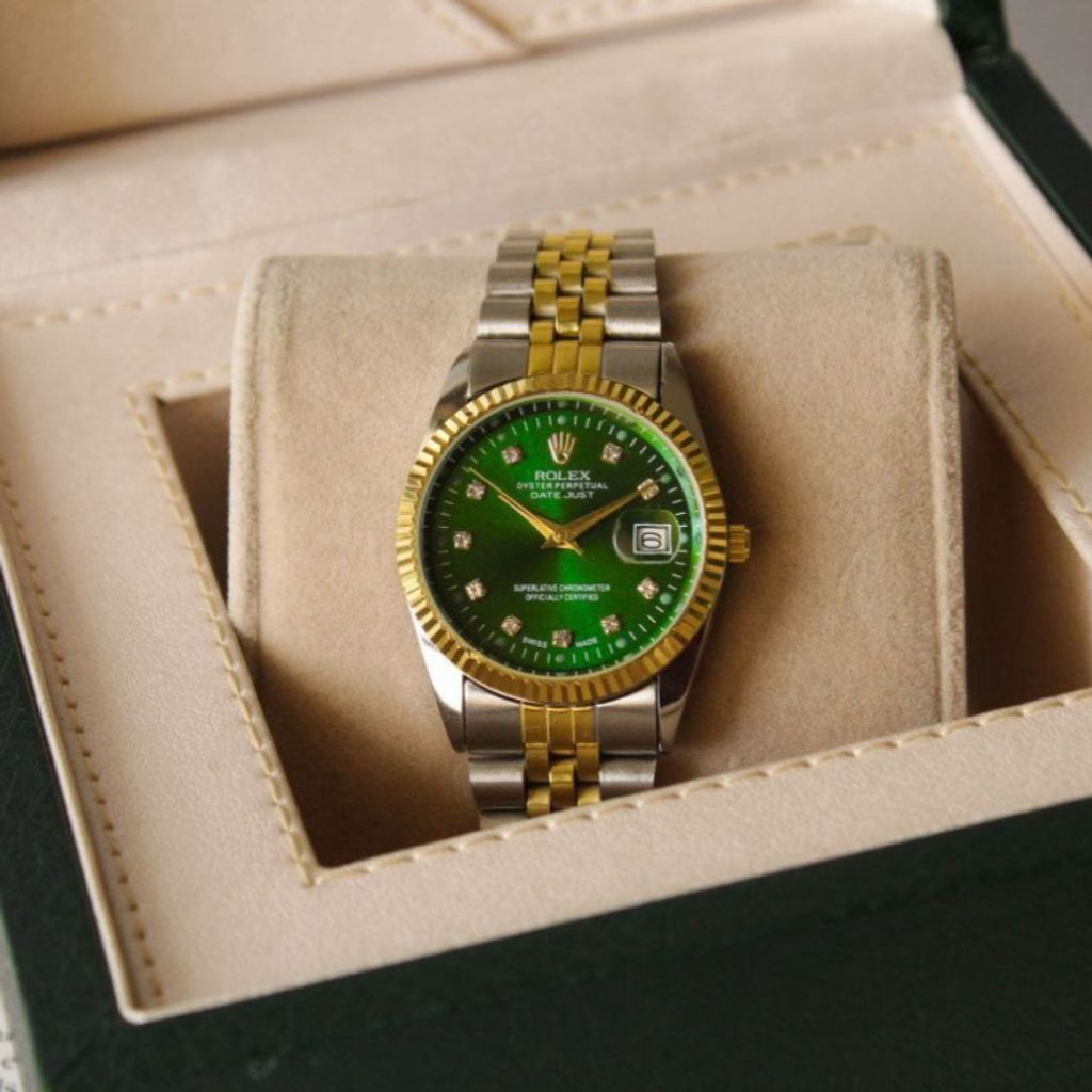خرید آنلاین ساعت رولکس بنداستیل دورنگ صفحه سبز