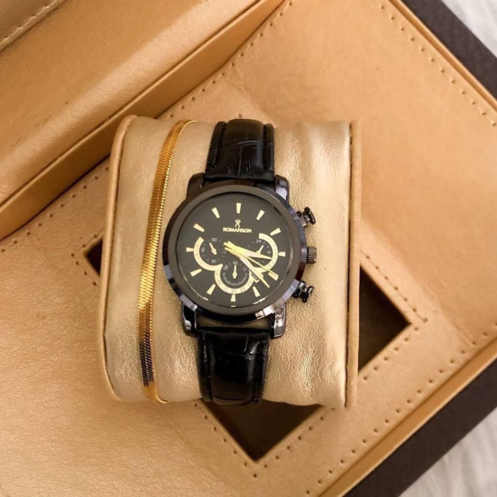 خرید انلاین ساعت زنانه بند چرم مشکی صفحه مشکی مارک رومانسون