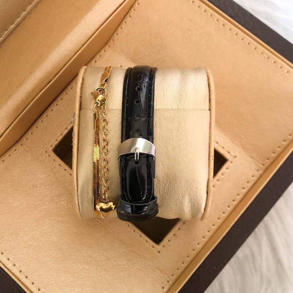 خرید انلاین ساعت زنانه بند چرم مشکی صفحه مشکی مارک رومانسون