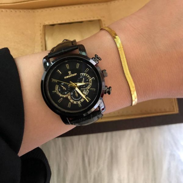 ساعت زنانه بند چرم مشکی صفحه مشکی مارک رومانسون