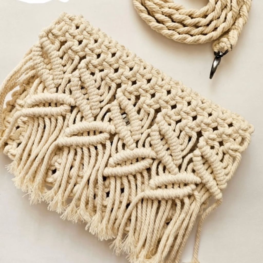 خرید انلاین کیف مکرومه بافی مدل برگ