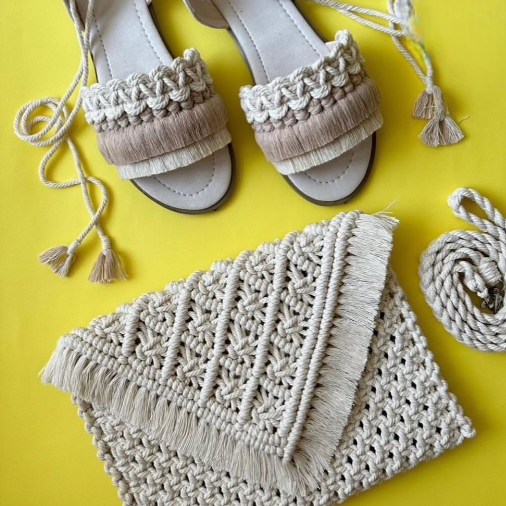 خرید اینترنتی ست کیف صندل زنانه مکروومه تابستانه