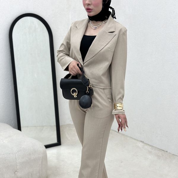 ست دوتیکه کت و شلوار تک دکمه راه راه بانک