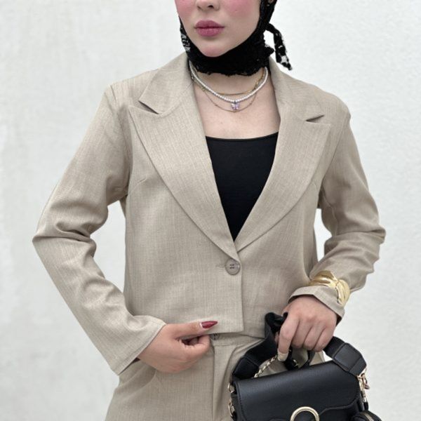 ست دوتیکه کت و شلوار تک دکمه راه راه بانک