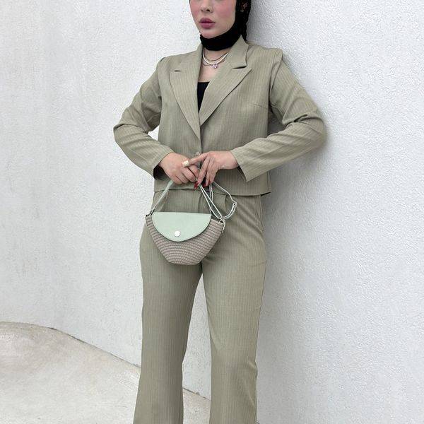 ست دوتیکه کت و شلوار تک دکمه راه راه بانک