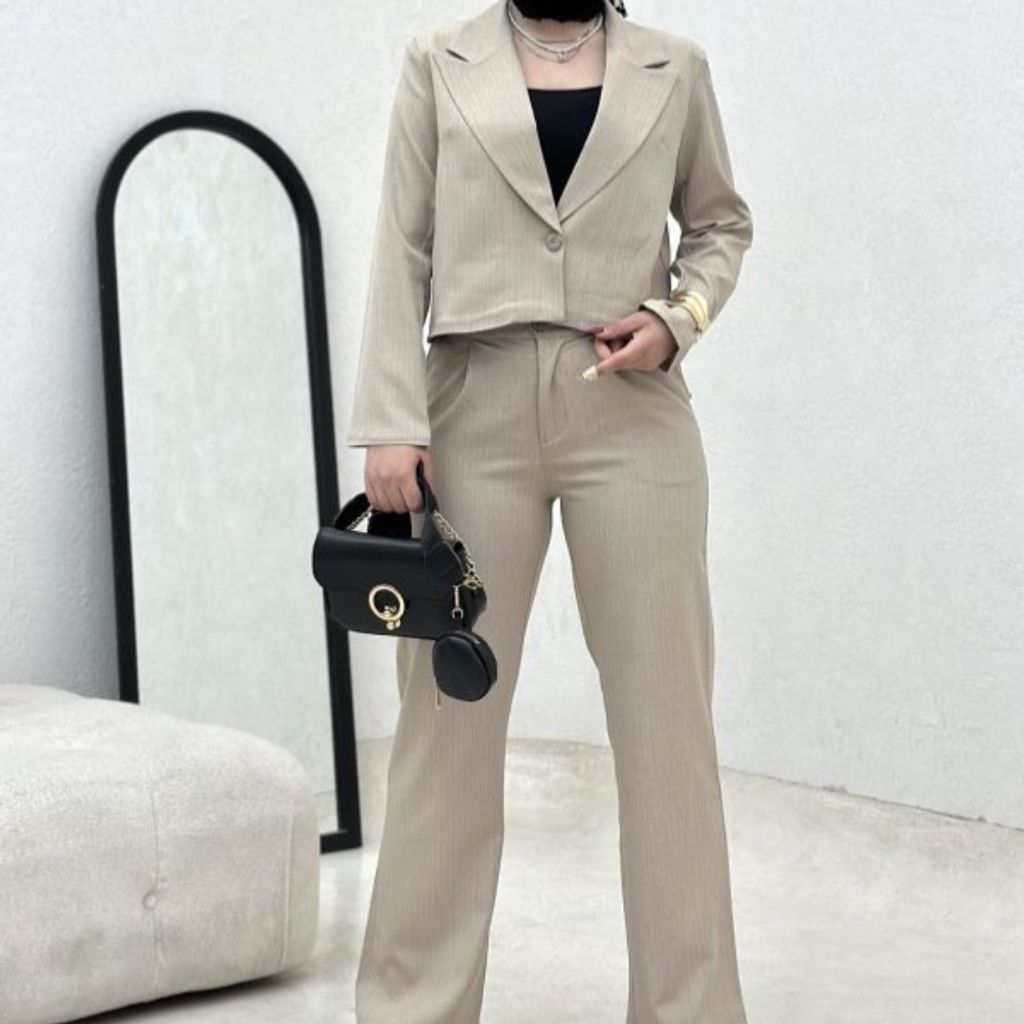 خرید اینترنتی ست دوتیکه کت و شلوار تک دکمه راه راه بانک