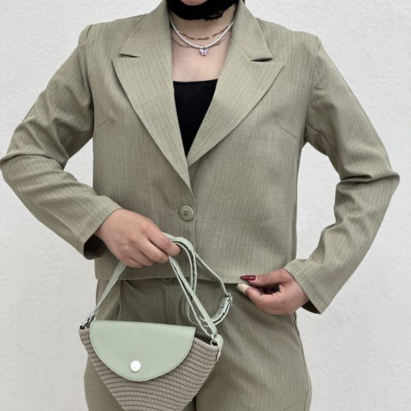 ست دوتیکه کت و شلوار تک دکمه راه راه بانک