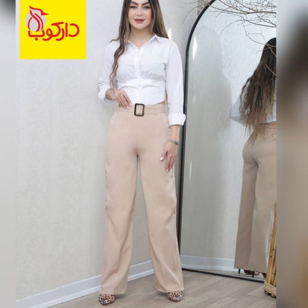 شلوار پارچه ای بالا گشاد بغل زیپ دار