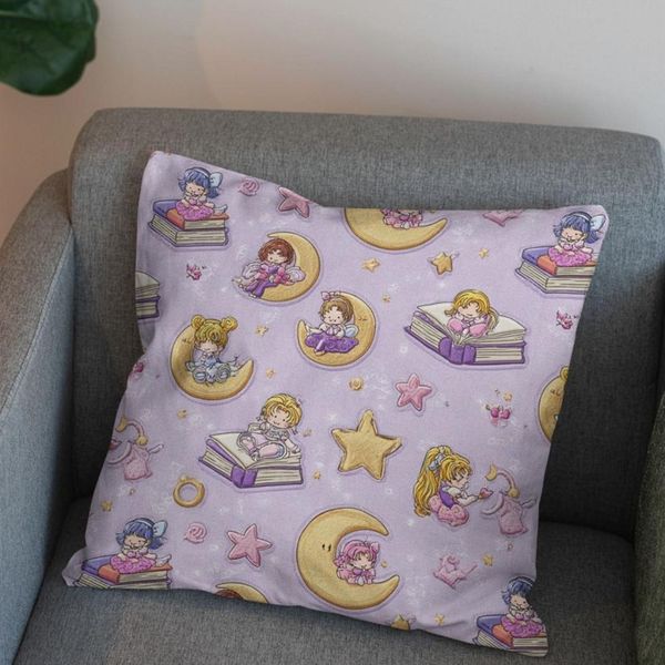 پارچه مخمل روبالشی پارچه باما طرح سه بعدی دختر و ماه  کد 5014138