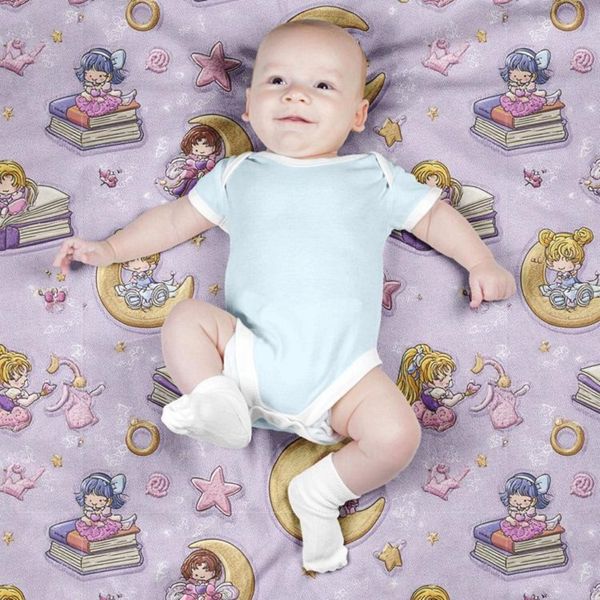 پارچه مخمل روبالشی پارچه باما طرح سه بعدی دختر و ماه  کد 5014138