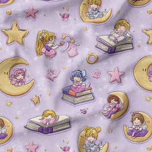 پارچه مخمل روبالشی پارچه باما طرح سه بعدی دختر و ماه  کد 5014138