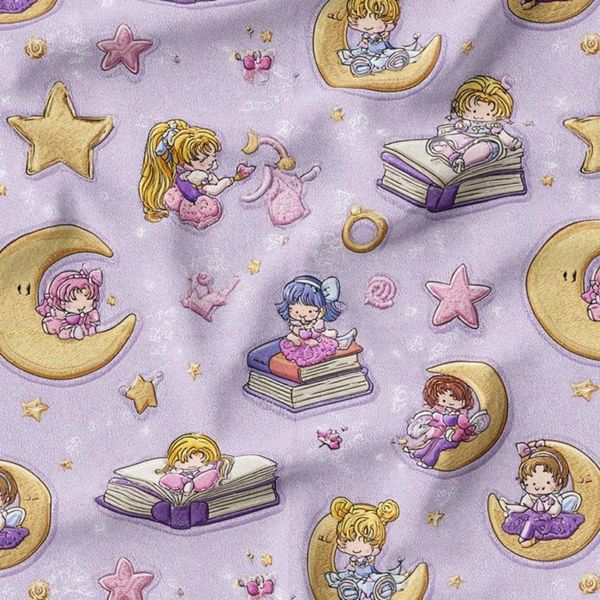 پارچه مخمل روبالشی پارچه باما طرح سه بعدی دختر و ماه  کد 5014138