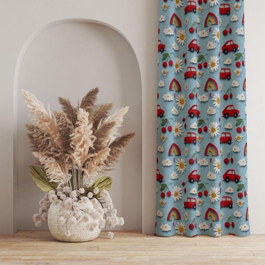 مشخصات پارچه مخمل روبالشی پارچه باما طرح سه بعدی ماشین کارتونی کد 5014148