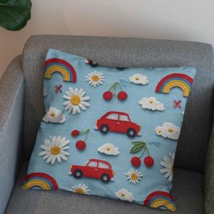 قیمت ارزان پارچه مخمل روبالشی پارچه باما طرح سه بعدی ماشین کارتونی کد 5014148