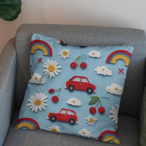 پارچه مخمل روبالشی پارچه باما طرح سه بعدی ماشین کارتونی کد 5014148