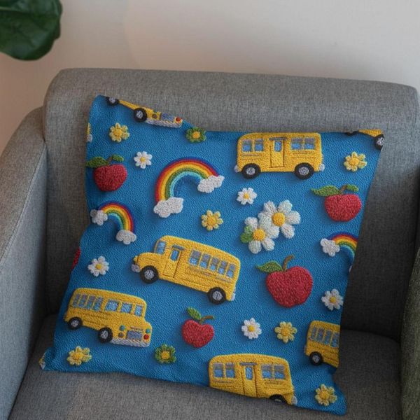 پارچه مخمل کوسن مبل پارچه باما طرح سه بعدی اتوبوس کارتونی کد 5014152