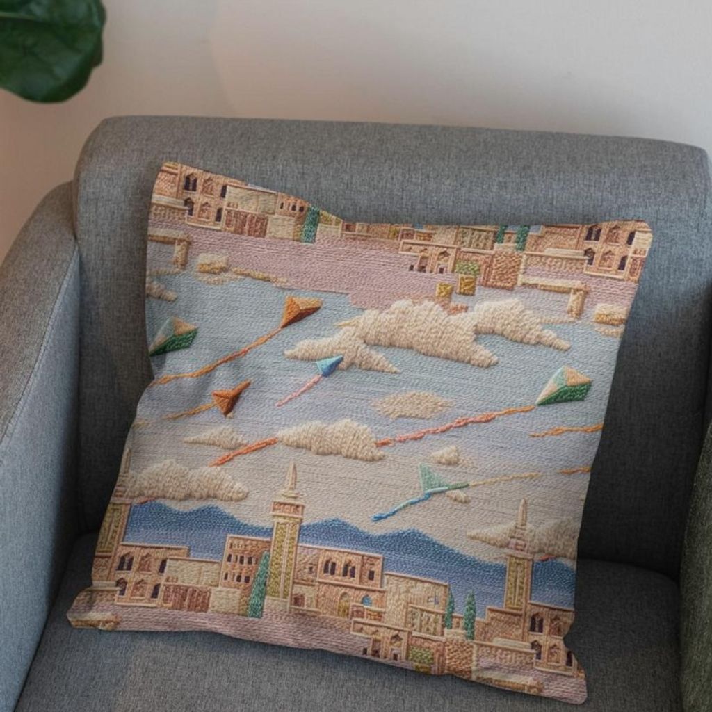 فروش اینترنتی پارچه مخمل کوسن مبل پارچه باما طرح سه بعدی شهرقدیمی کد 5014170