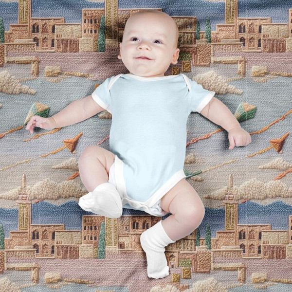 پارچه مخمل کوسن مبل پارچه باما طرح سه بعدی شهرقدیمی کد 5014170