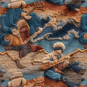 پارچه مخمل کوسن مبل پارچه باما طرح سه بعدی نوازنده  کد 5014171