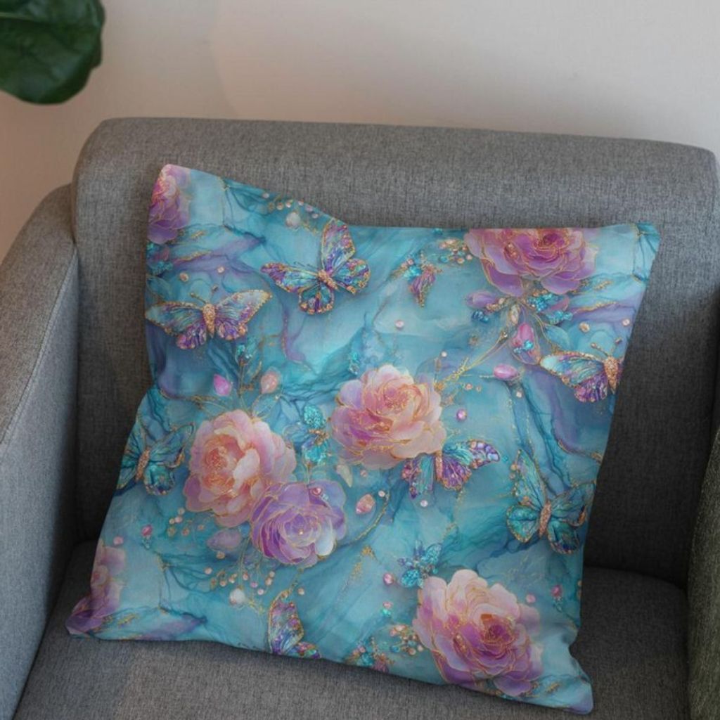 خرید انلاین پارچه مخمل کوسن مبل پارچه باما طرح سه بعدی گل آبرنگی کد 5014173