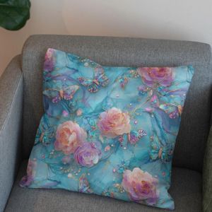 خرید انلاین پارچه مخمل کوسن مبل پارچه باما طرح سه بعدی گل آبرنگی کد 5014173